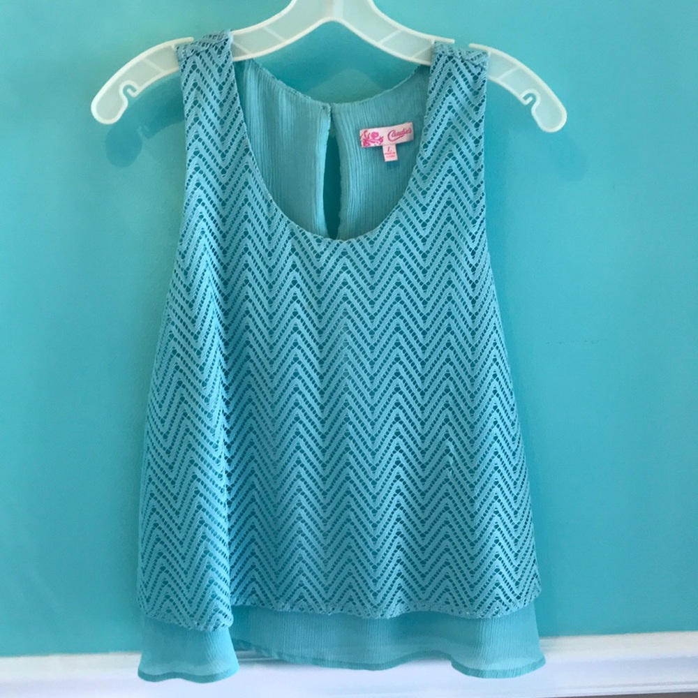 Ladies blue polyester layered sleeveless top